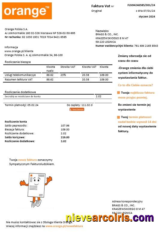 Poland Orange business utility bill